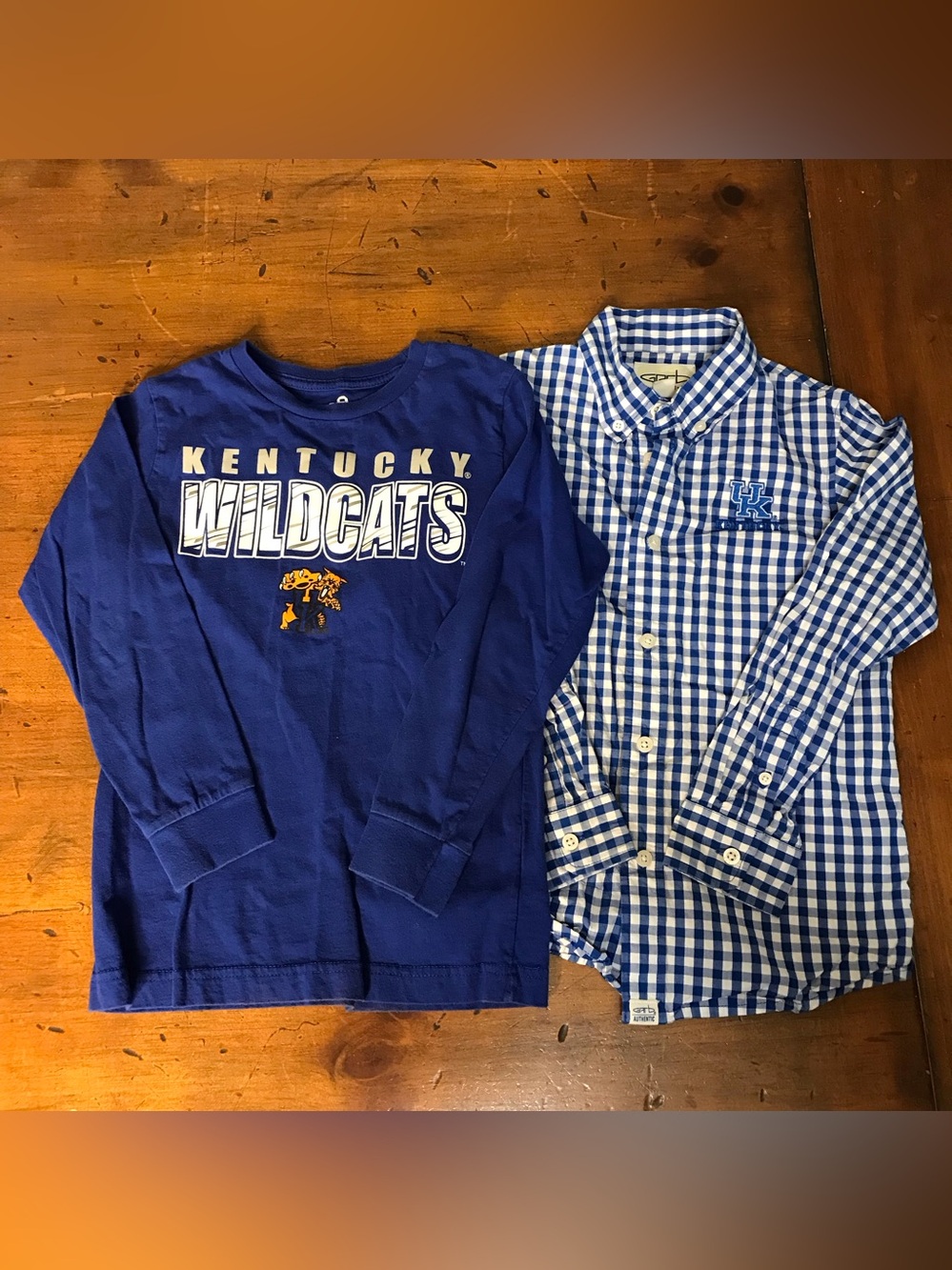 UK Wildcats Lot of 2 Boy’s S Long Sleeve Shirts- Gingham Button Down-Long S Tee